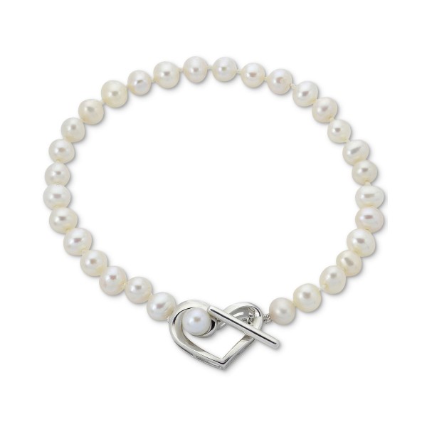 Cultured Freshwater Pearl (5-6mm) Heart Toggle Bracelet