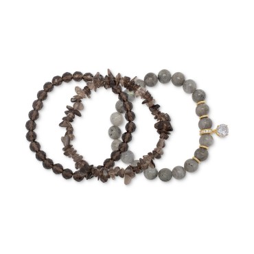 3-Pc. Set Labradorite, Smoky Quartz, & Cubic Zirconia Stretch Bracelets in 14k Gold-Plated Sterling Silver 3-Pc. Set Labradorit...