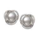 Cultured Freshwater Pearl (9mm) & Cubic Zirconia Spiral Stud Earrings