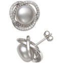 Cultured Freshwater Pearl (9mm) & Cubic Zirconia Spiral Stud Earrings