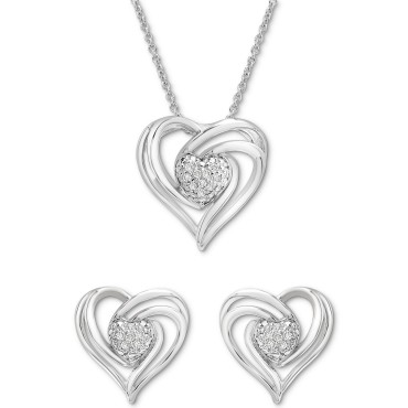 2-Pc. Set Diamond Heart Pendant Necklace & Matching Stud Earrings (1/6 ct.) 2-Pc. Set Diamond He...