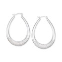 Large Patterned Teardrop Shape Hoop Earrings in 14K White Gold Over Sterling Silver