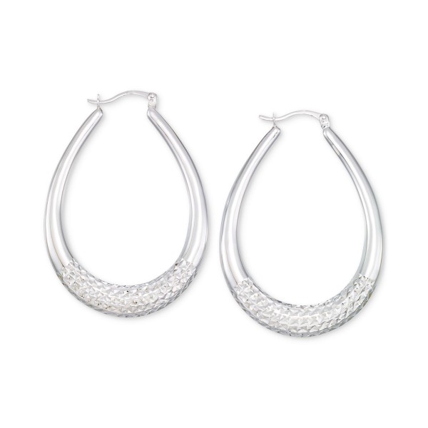 Large Patterned Teardrop Shape Hoop Earrings in 14K White Gold Over Sterling Silver