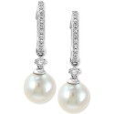 Cultured Freshwater Pearl (7mm) & Diamond (1/6 ct.) Hoop Drop Earrings in 14k White Gold