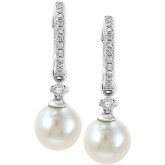 Cultured Freshwater Pearl (7mm) & Diamond (1/6 ct.) Hoop Drop Earrings in 14k White Gold Cultured Freshwater ...
