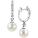 Cultured Freshwater Pearl (7mm) & Diamond (1/6 ct.) Hoop Drop Earrings in 14k White Gold