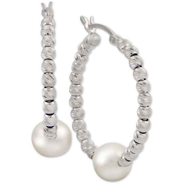 Cultured Freshwater Pearl (8mm) Beaded Hoop Earrings