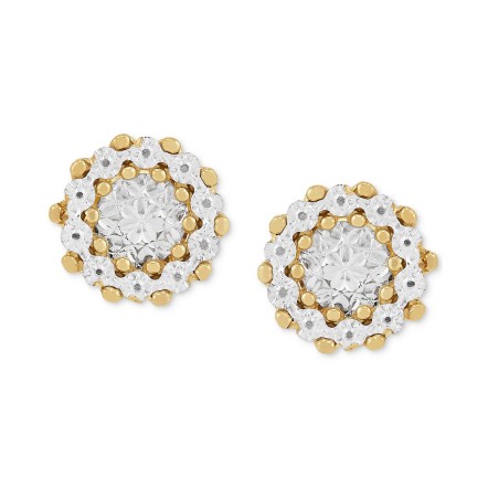 Diamond Cut Round Stud Earrings in 10k Two-Tone Gold Diamond Cut Round St...