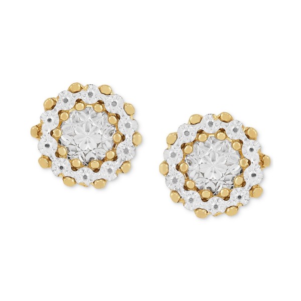 Diamond Cut Round Stud Earrings in 10k Two-Tone Gold