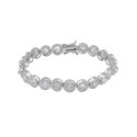 Fine Silver Plated Cubic Zirconia Round Halo and Bezel Link Bracelet