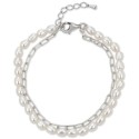 Cultured Freshwater Pearl (4-4-1/2mm) & Paperclip Chain Double Bracelet