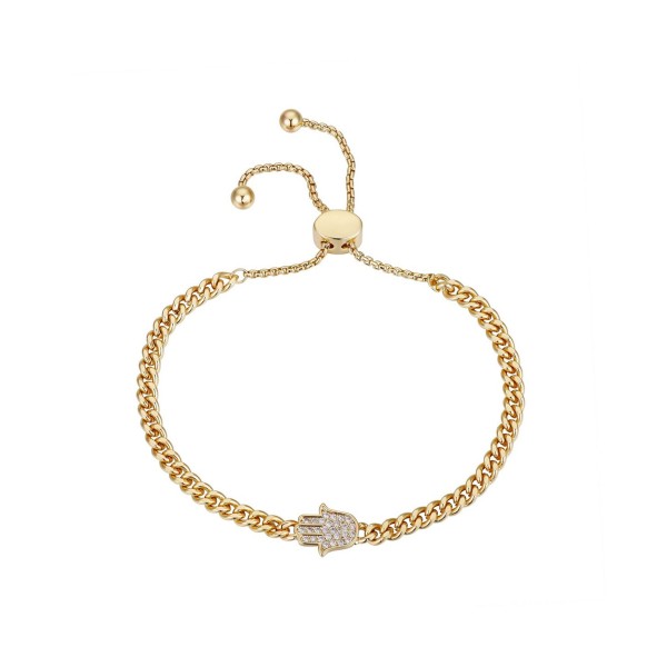 Gold Flash-Plated Cubic Zirconia Adjustable Curb Chain Bracelet