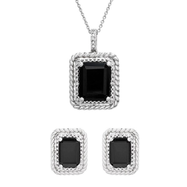 Onyx and Diamond (1/20 ct.) Box Set (Pendant & Earrings)