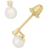 Children's Cultured Freshwater Pearl (4mm) & Diamond Accent Stud Earrings in 14k Gold Children's Cultured ...