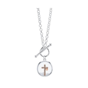 Cubic Zirconia Round Cross Shaker Necklace Cubic Zirconia Round...