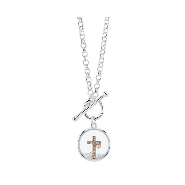 Cubic Zirconia Round Cross Shaker Necklace