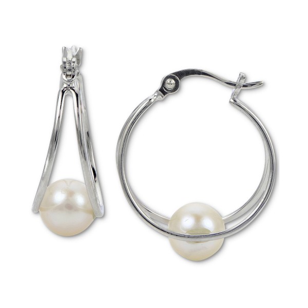 Cultured Freshwater Pearl (7mm) Hoop Earrings