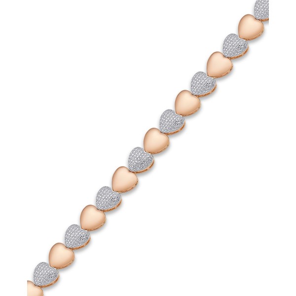 Diamond Accent Heart Link Bracelet in Silver Plate, Gold Plate or Rose Gold Plate