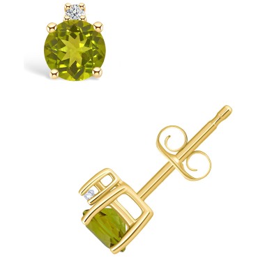 Peridot (5/8 ct.) and Diamond Accent Stud Earrings in 14K Yellow Gold Peridot (5/8 ct.) an...