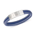 Men's Blue Leather Braided Bracelet in Stainless Steel