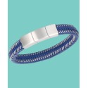 Men's Blue Leather Braided Bracelet in Stainless Steel