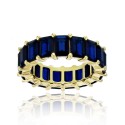 Created Blue Spinel Emerald Cut Eternity Band in 14k Yellow Gold Plated Sterling Silver