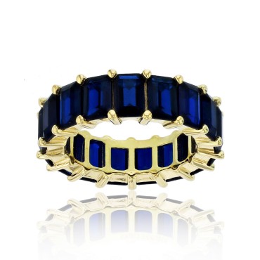 Created Blue Spinel Emerald Cut Eternity Band in 14k Yellow Gold Plated Sterling Silver Created Blue Spinel ...