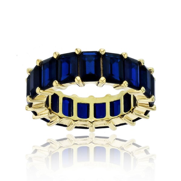 Created Blue Spinel Emerald Cut Eternity Band in 14k Yellow Gold Plated Sterling Silver