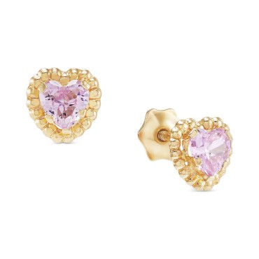 Children's Pink Zirconia Heart Screw Back Stud Earrings in 14k Gold Children's Pink Zirc...