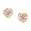 Children's Pink Zirconia Heart Screw Back Stud Earrings in 14k Gold