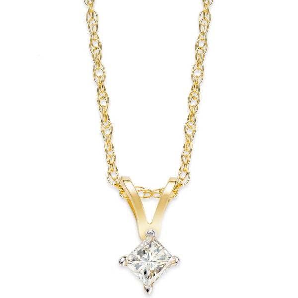 Princess-Cut Diamond Pendant Necklace in 10k Yellow or White Gold (1/10 ct.)