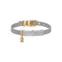 14K Gold Flash-Plated Crystal Paw Charm, Stainless Steel Bracelet