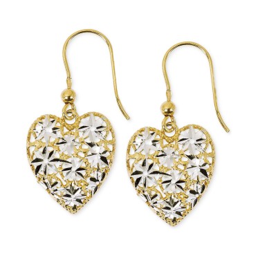 Openwork Filigree Heart Drop Earrings & 18k Gold-Plate Openwork Filigree He...