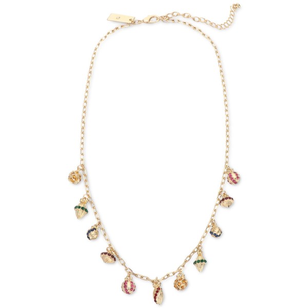 Gold-Tone Multicolor Ornament Shaky Frontal Necklace, 17