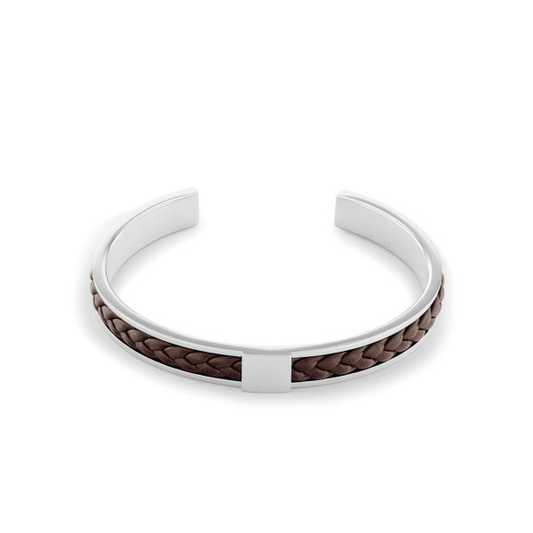 Men's Braided Brown Leather and Stainless Steel Bracelet