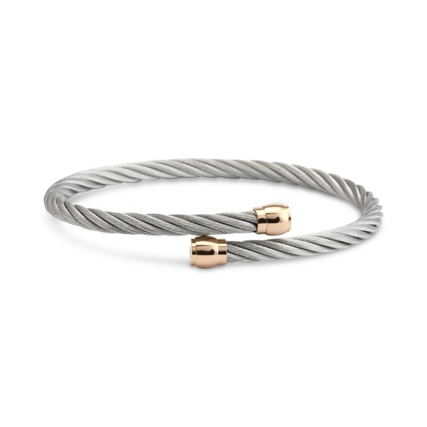 Two-Tone Cable Bypass Bangle Bracelet in Stainless Steel & Rose Gold-Tone