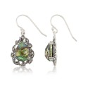 Marcasite and Abalone Doublet Teardrop Wire Earrings