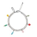 Silver-Tone Mixed Stone Double-Row Charm Bracelet