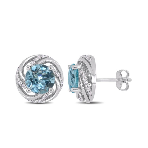 Blue Topaz (4-3/4 ct.) and White Topaz (1/4 ct.t.w.) Swirl Halo Stud Earrings