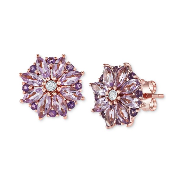 Multi-Amethyst (1-3/8 ct.) & Diamond Accent Flower Stud Earrings in 14k Rose Gold