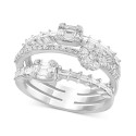 Multirow Baguette & Round Diamond Triple Row Ring (1-1/20 ct.) in 14k White Gold