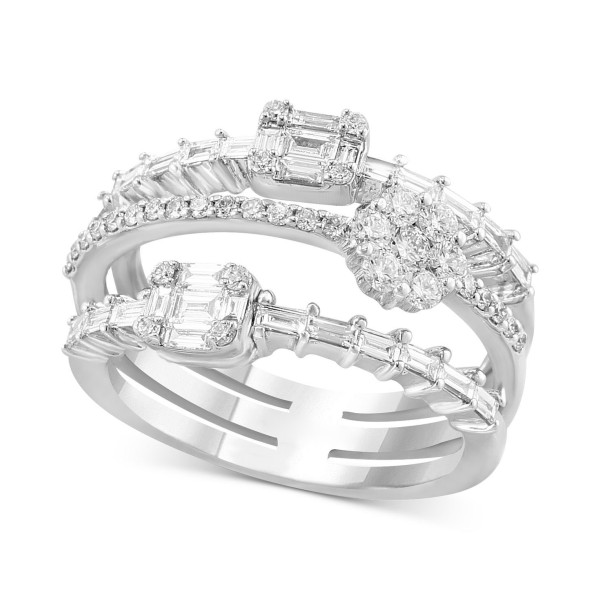 Multirow Baguette & Round Diamond Triple Row Ring (1-1/20 ct.) in 14k White Gold