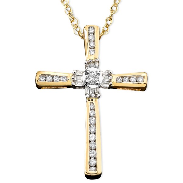 14k Gold Pendant, Diamond Cross (1/4 ct.)