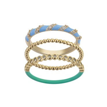 14K Gold Flash-Plated 3-Pieces Crystal Ring Set 14K Gold Flash-Plate...