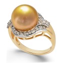 Cultured Golden South Sea Pearl (12mm) and Diamond (5/8 ct.) Ring in 14k Gold