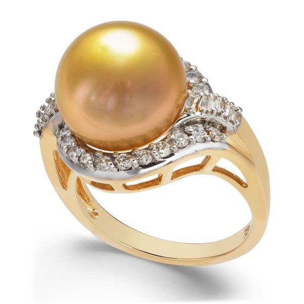 Cultured Golden South Sea Pearl (12mm) and Diamond (5/8 ct.) Ring in 14k Gold