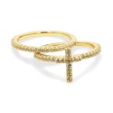 2-Pc. Set White Topaz Cross Ring & Band (1/4 ct.) in 14k Gold-Plated Sterling Silver