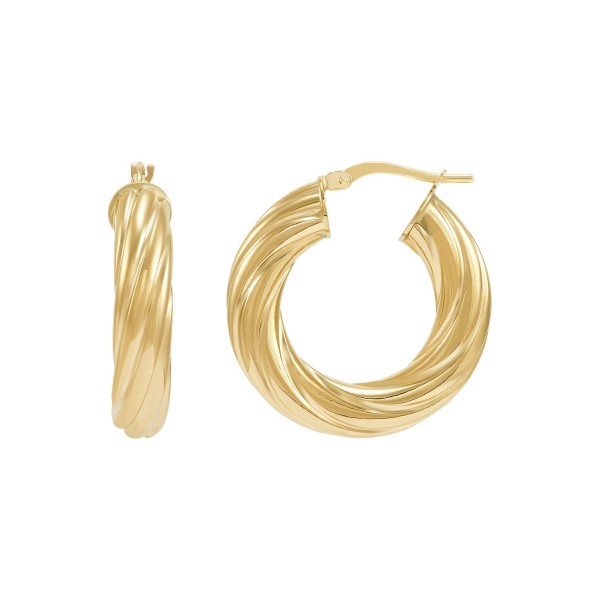 Twist Hoop Earrings in 14k Gold, 1 inch