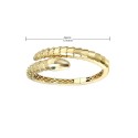 14k Gold Plated with Emerald Cubic Zirconia Textured Coiled Serpent Bypass Bangle Bracelet