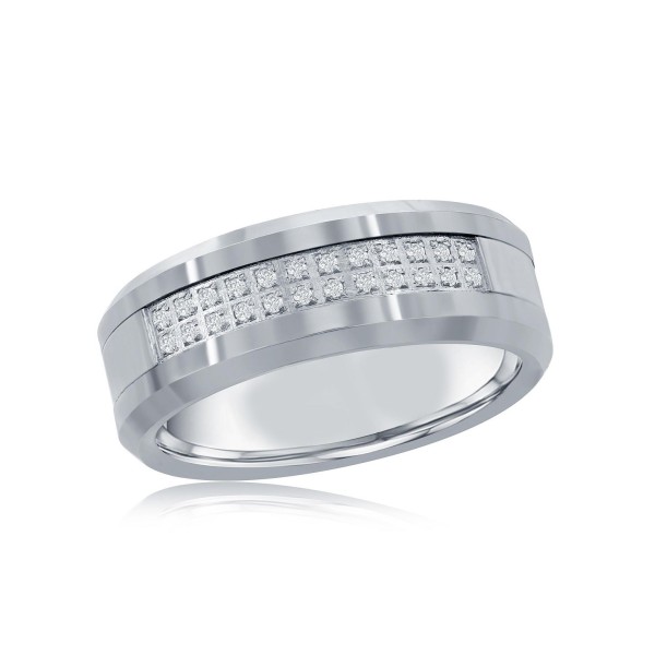 Brushed and Polished Double Row Silver Tungsten Ring